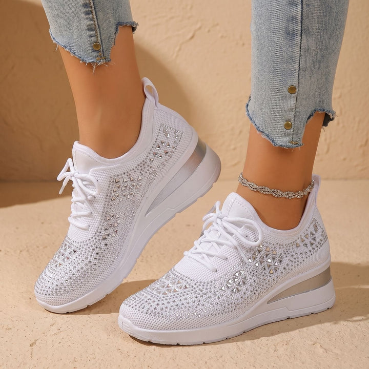 Dam ortopedisk sneakers med strass luftig med snörning sko