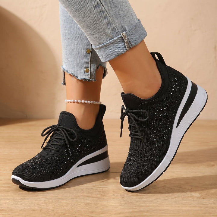 Dam ortopedisk sneakers med strass luftig med snörning sko