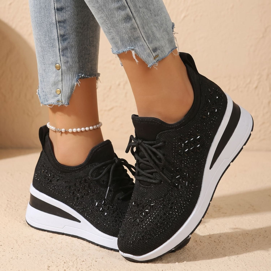 Dam ortopedisk sneakers med strass luftig med snörning sko
