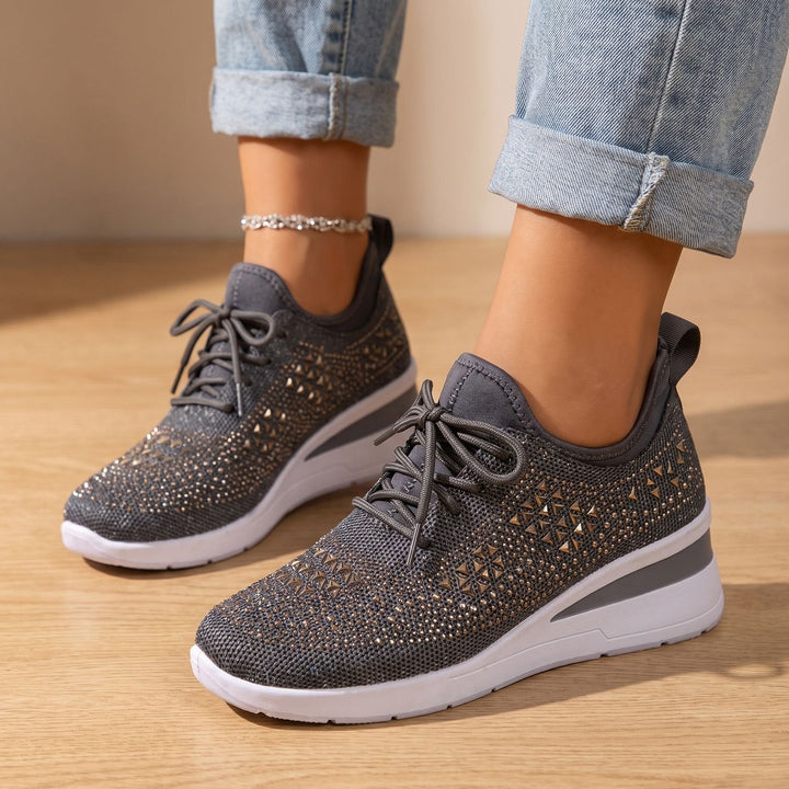 Dam ortopedisk sneakers med strass luftig med snörning sko