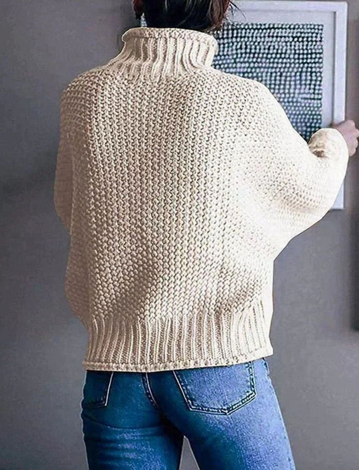 Dam oversize polokrage stickad tröja långärmad grovstickad