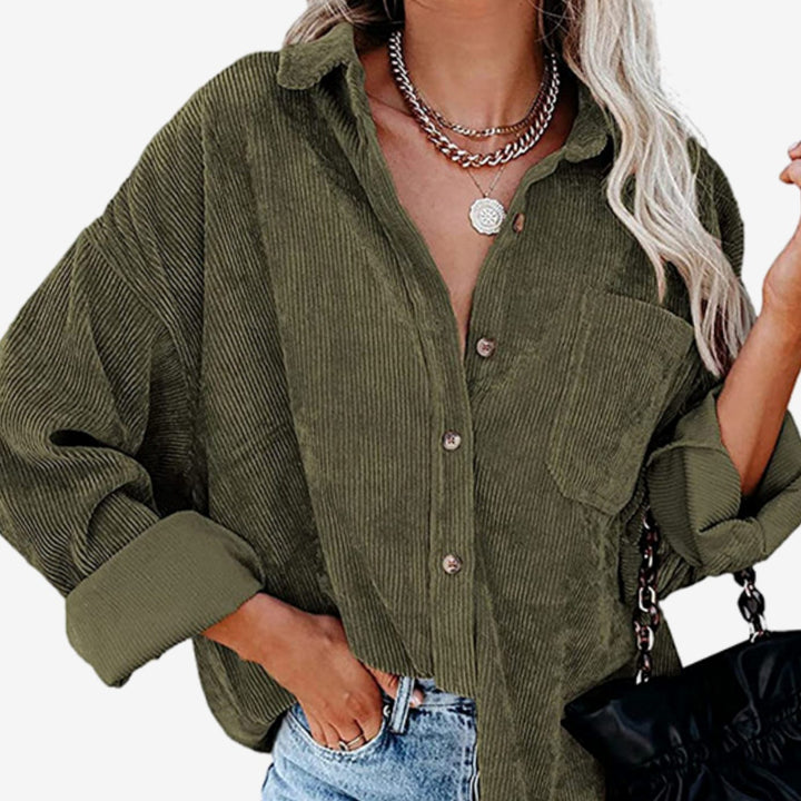 Dam oversize manchester skjortjacka med bröst ficka och knappslå
