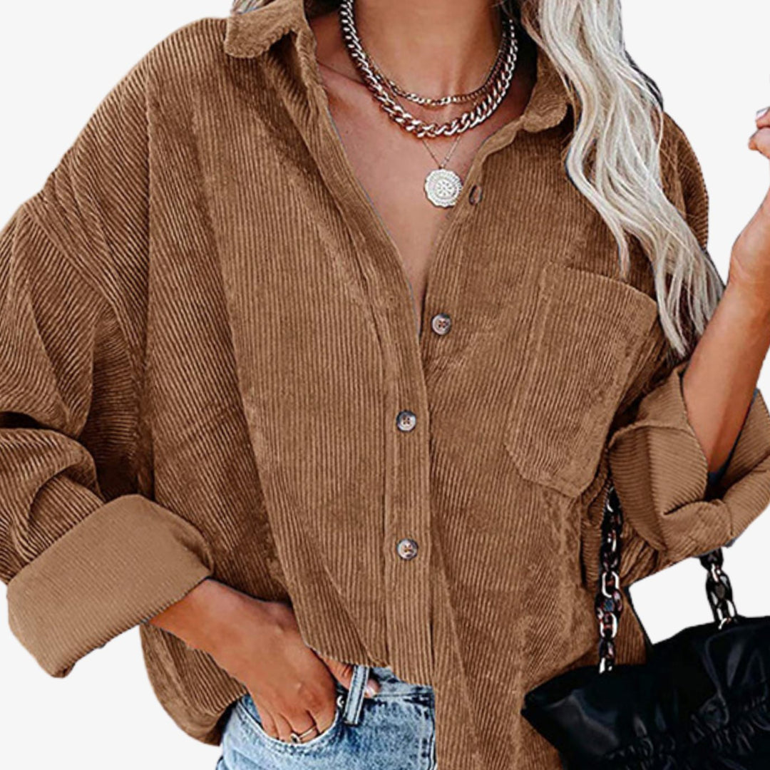 Dam oversize manchester skjortjacka med bröst ficka och knappslå