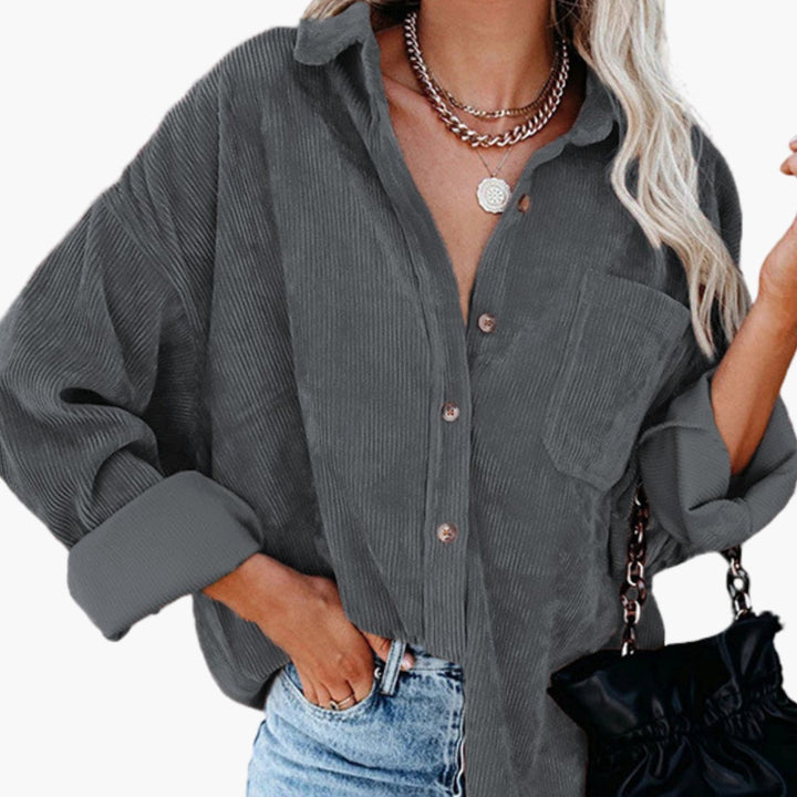 Dam oversize manchester skjortjacka med bröst ficka och knappslå