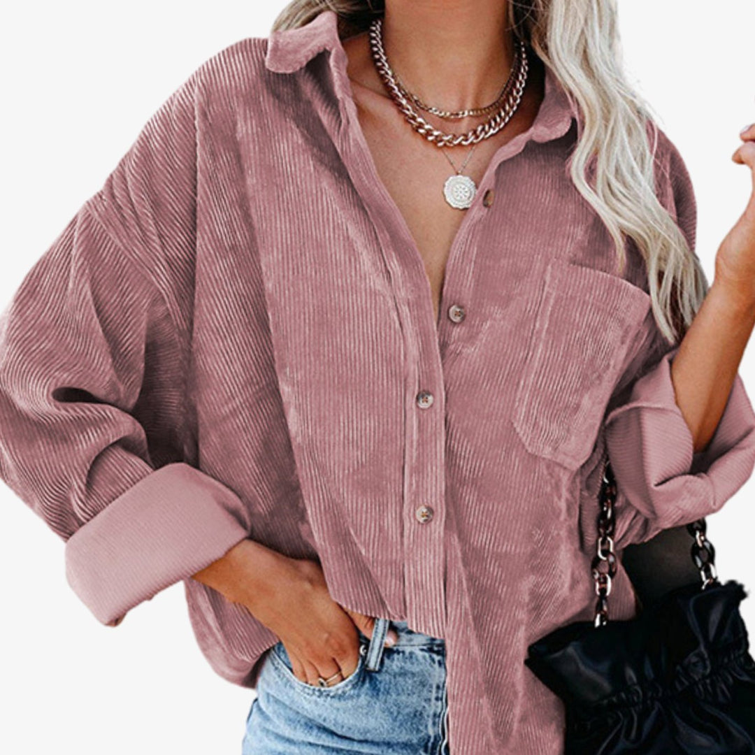 Dam oversize manchester skjortjacka med bröst ficka och knappslå