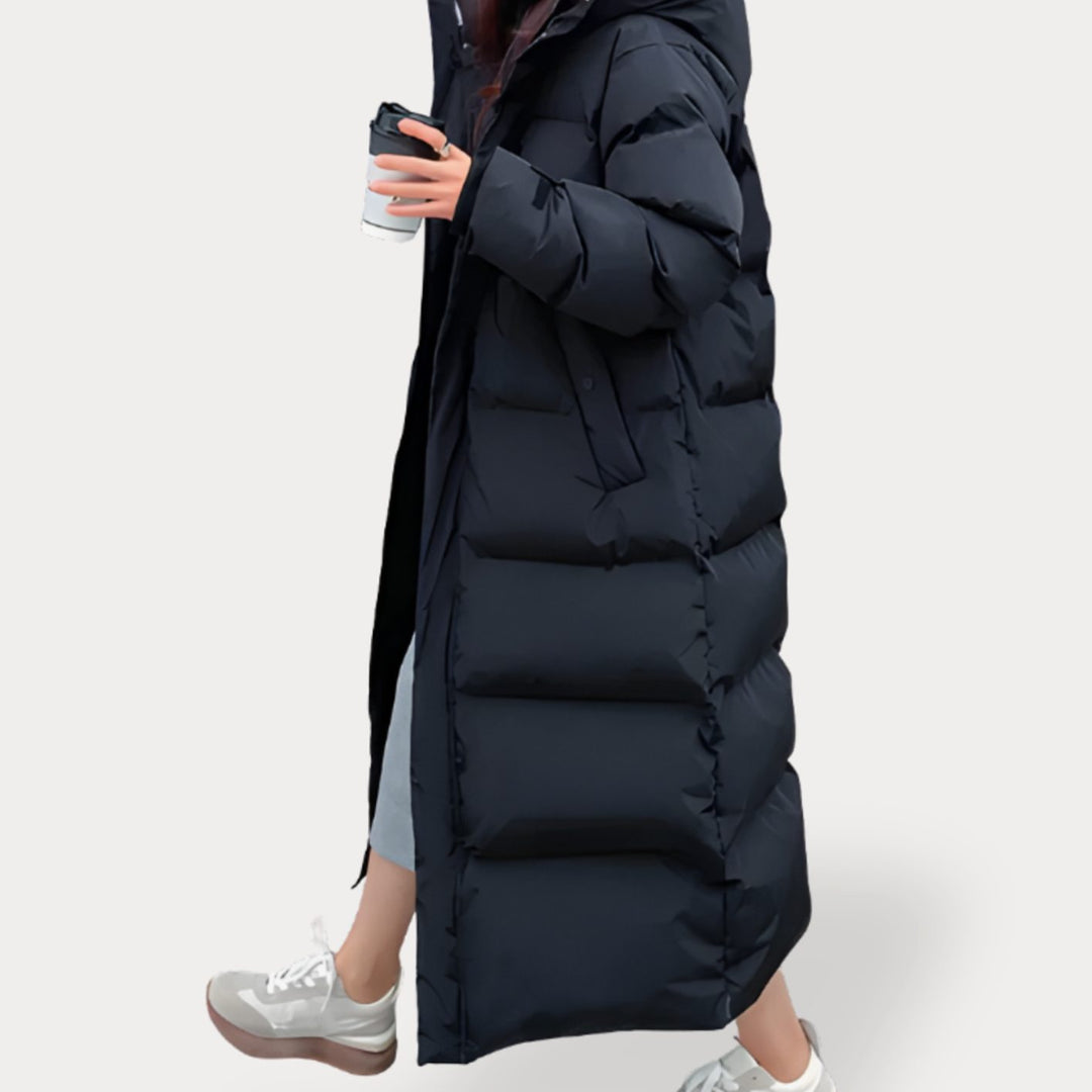 Dam oversize lång dun jacka med huva dunlook-jacka