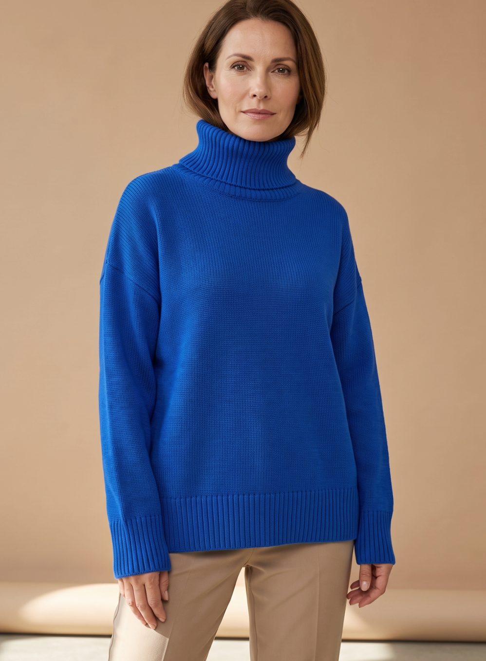Dam oversize polokrage stickad tröja långärmad