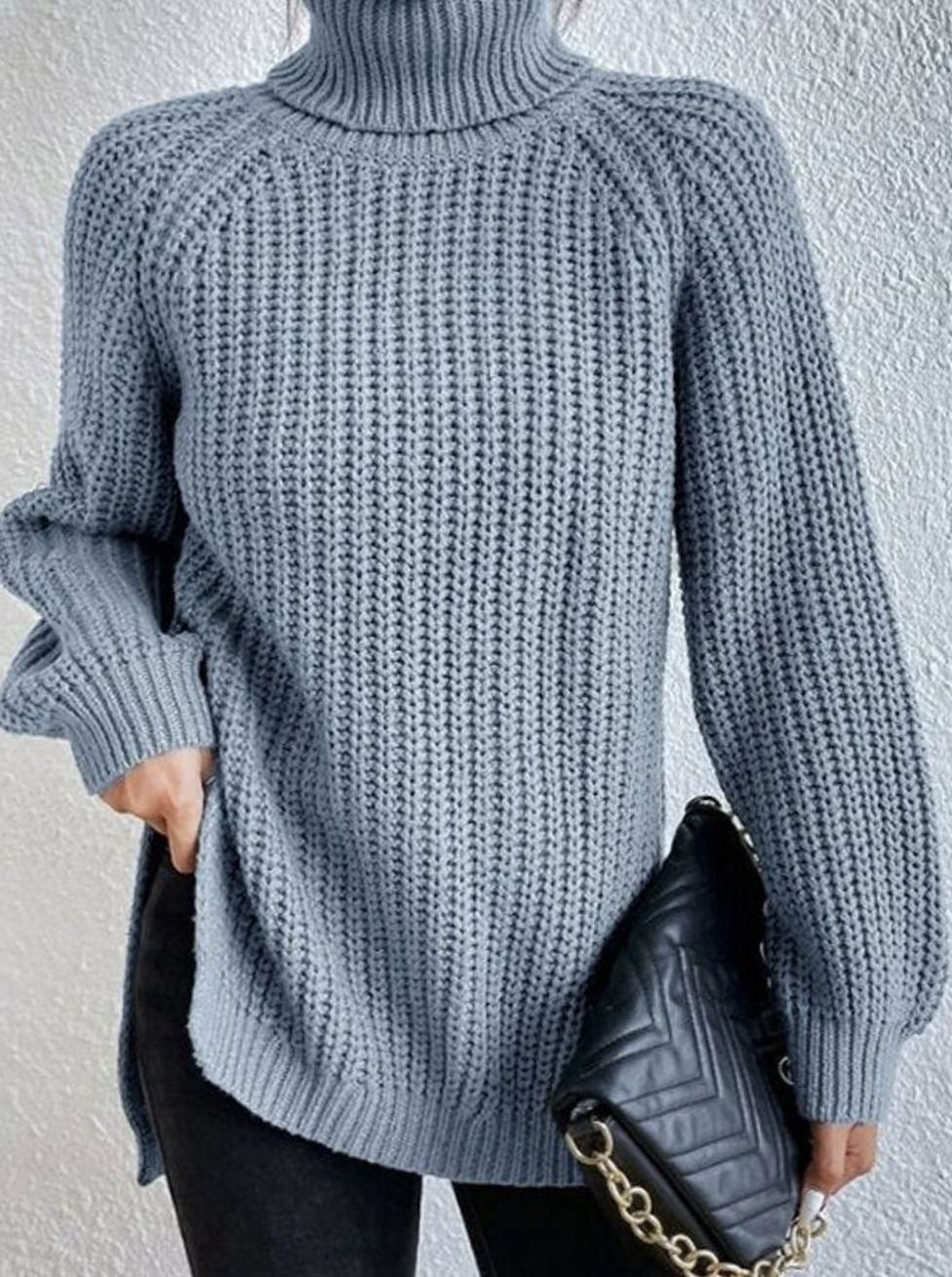 Dam oversize polokrage stickad tröja med lös passform