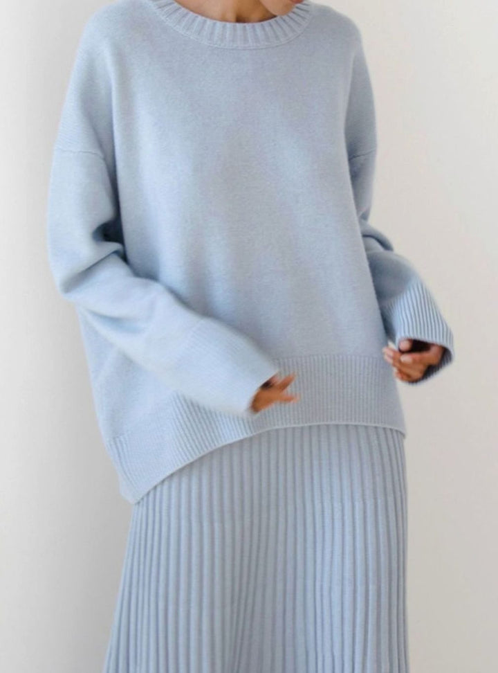 Dam oversize stickad tröja rund hals långärmad ledig