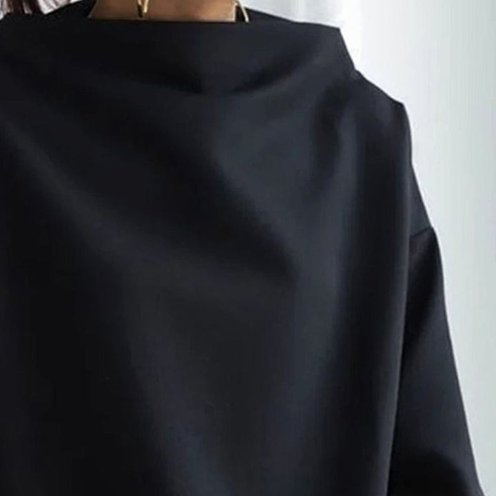 Dam oversize stickad topp med hög krage långärmad