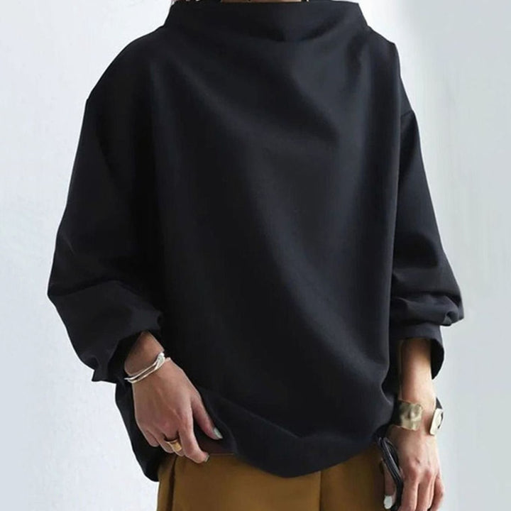 Dam oversize stickad topp med hög krage långärmad
