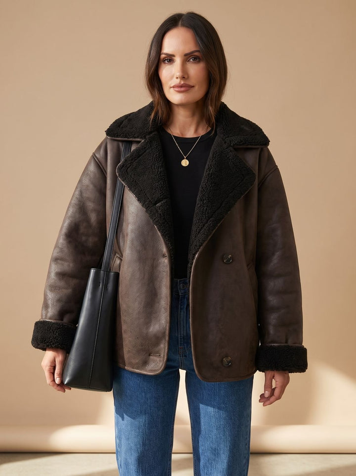 Dam oversize teddyjacka fuskpäls kappa med knappslå