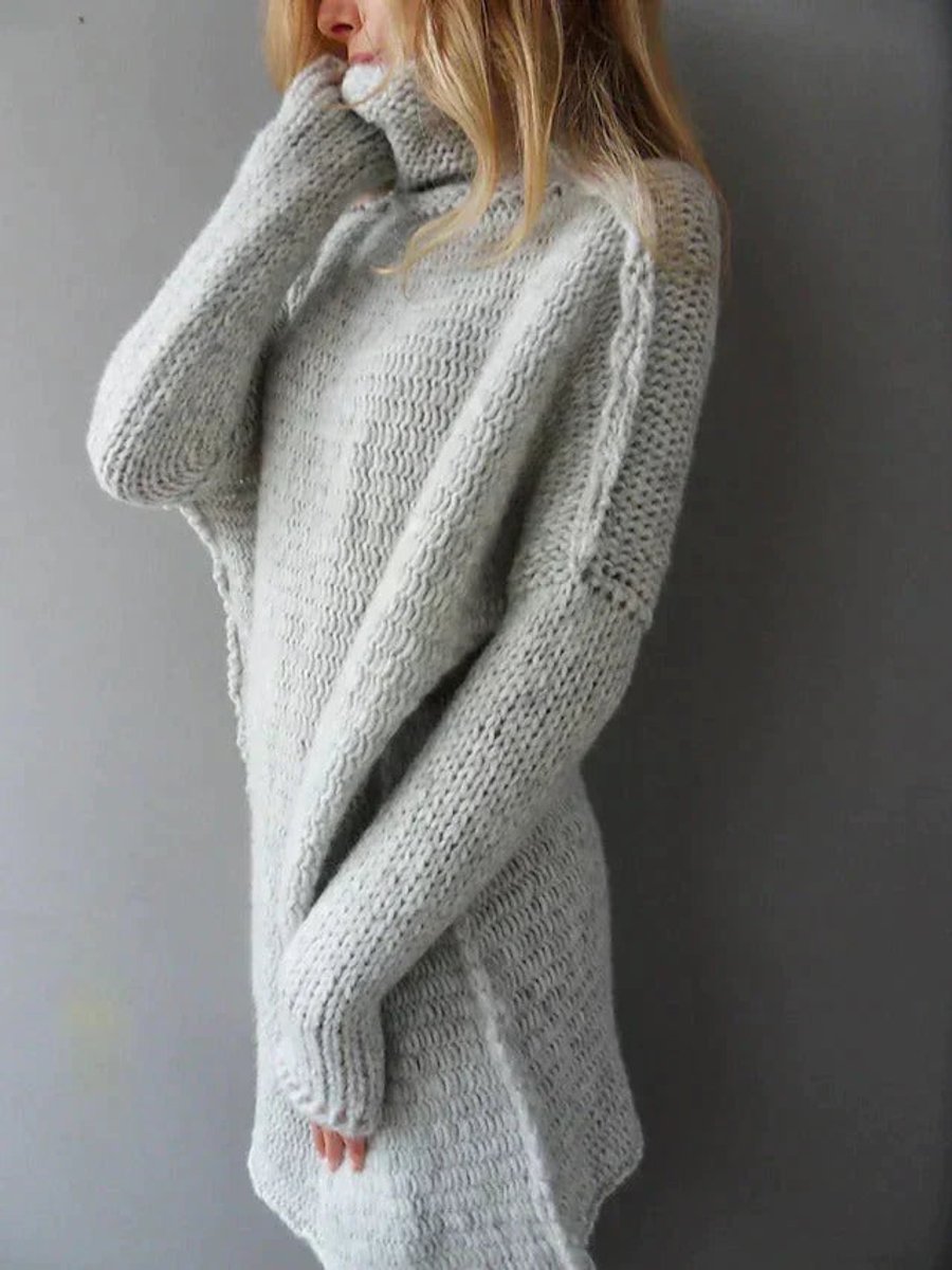 Dam oversize polokrage tröja grovstickad lång pullover