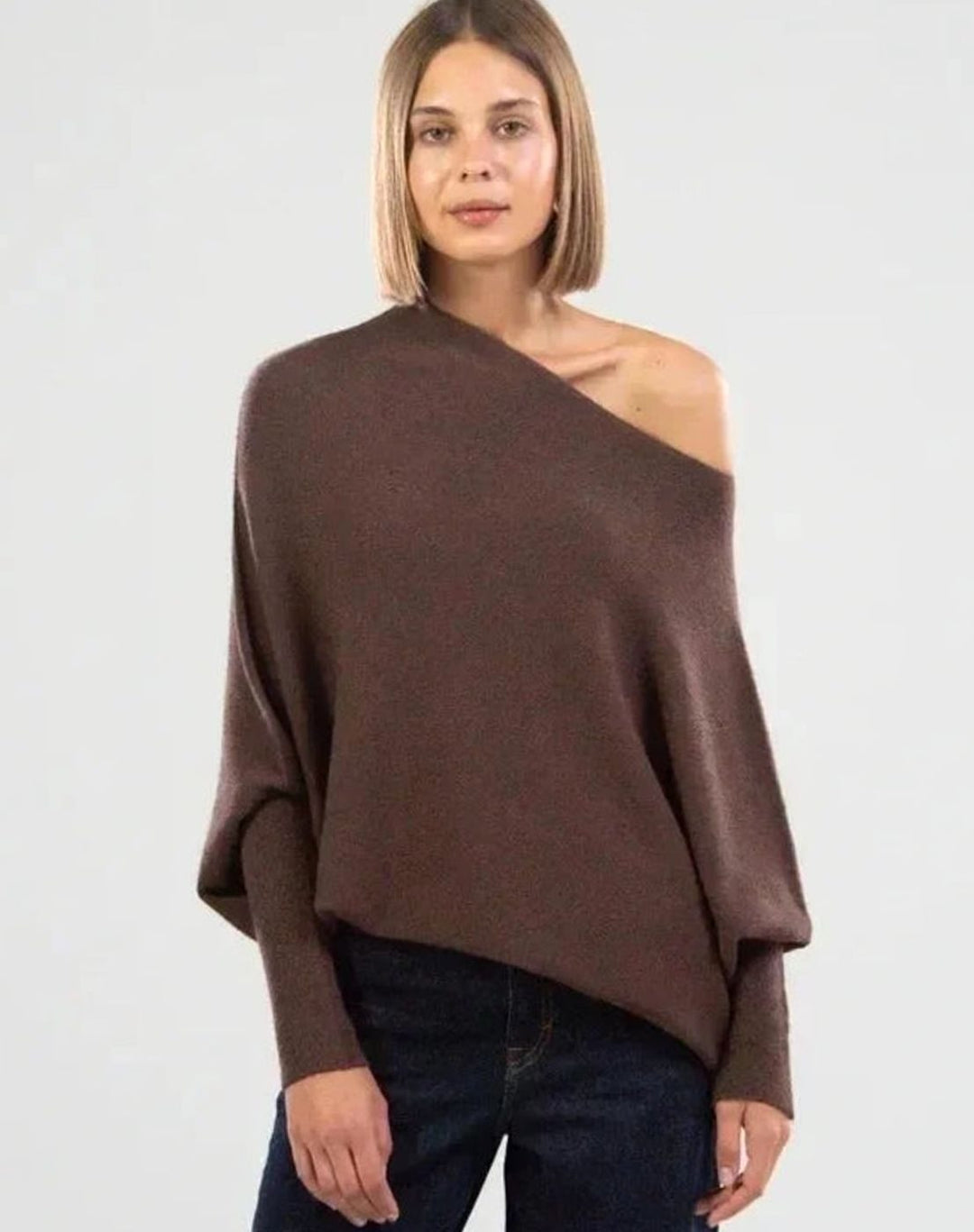 Dam tröja med asymmetrisk draperad design mjuk lös
