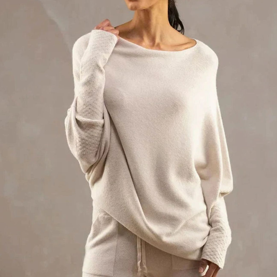 Dam tröja med asymmetrisk draperad design mjuk lös