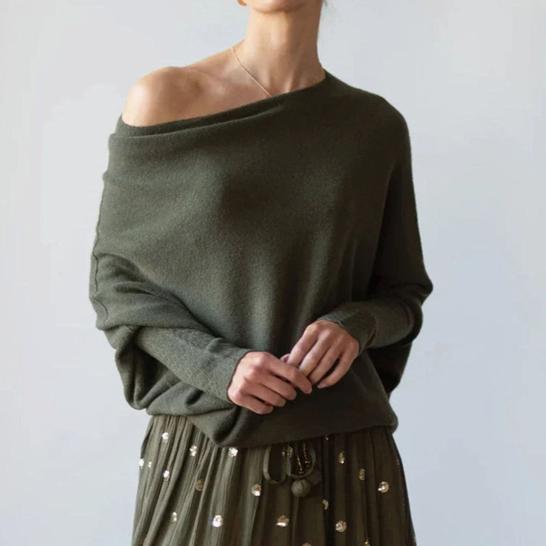 Dam tröja med asymmetrisk draperad design mjuk lös