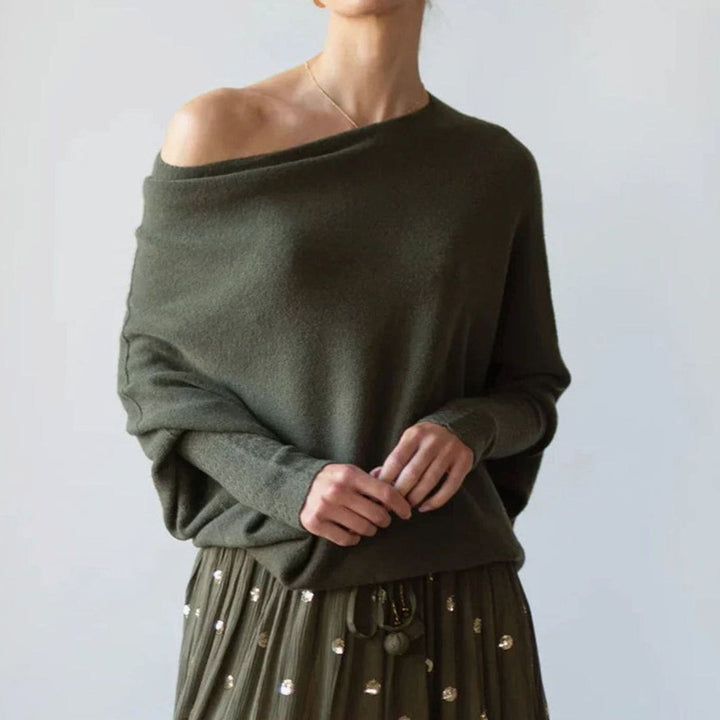 Dam tröja med asymmetrisk draperad design mjuk lös