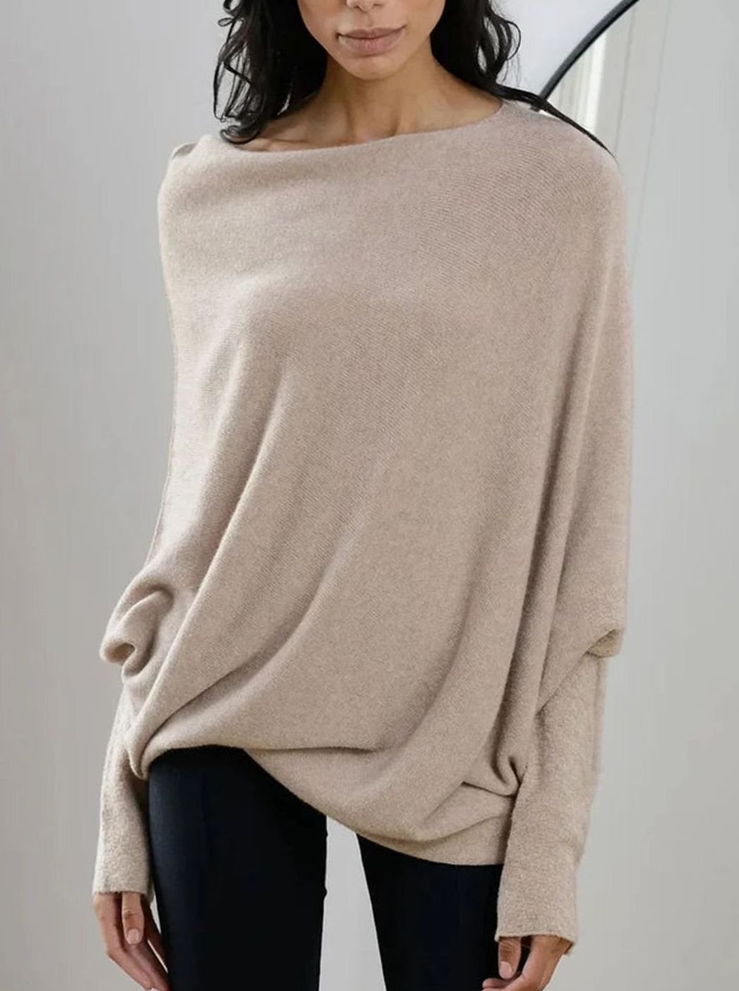 Dam tröja med asymmetrisk draperad design mjuk lös