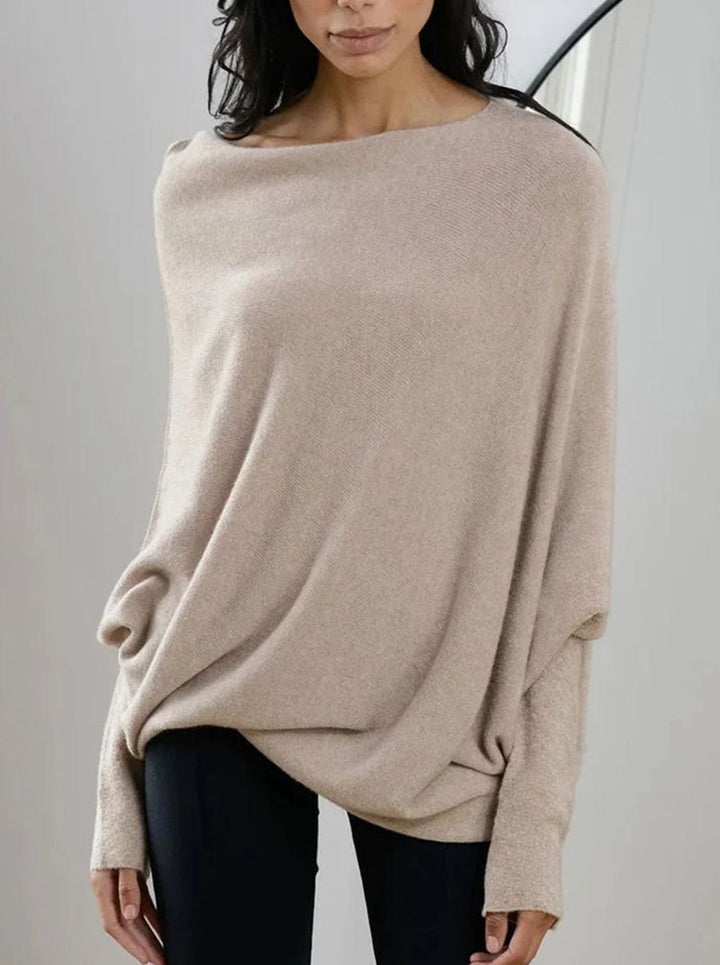Dam tröja med asymmetrisk draperad design mjuk lös