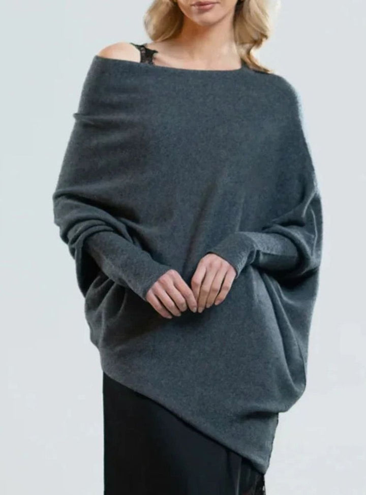 Dam tröja med asymmetrisk draperad design mjuk lös