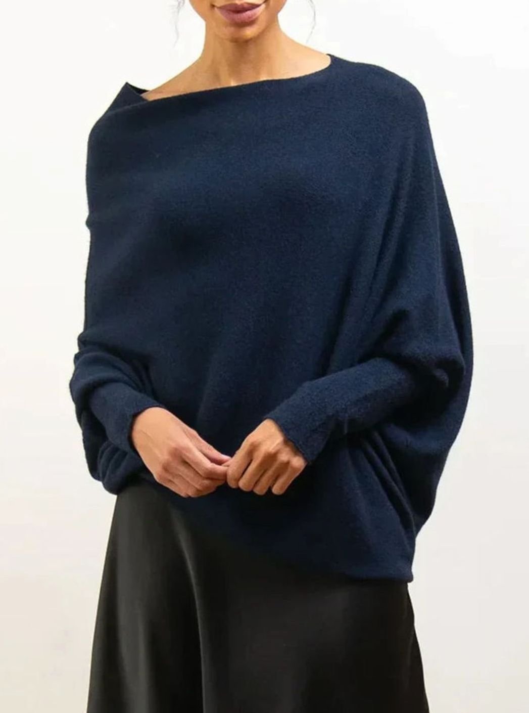 Dam tröja med asymmetrisk draperad design mjuk lös