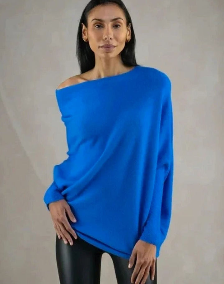 Dam tröja med asymmetrisk draperad design mjuk lös