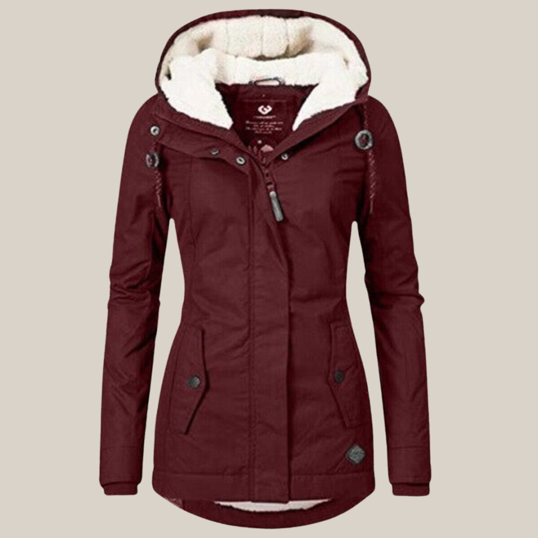 Dam quiltad jacka med fleecefoder och huva vinterjacka