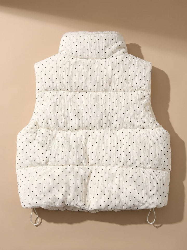 Dam quiltad väst med teddy foder och stående krage prick prickar väst