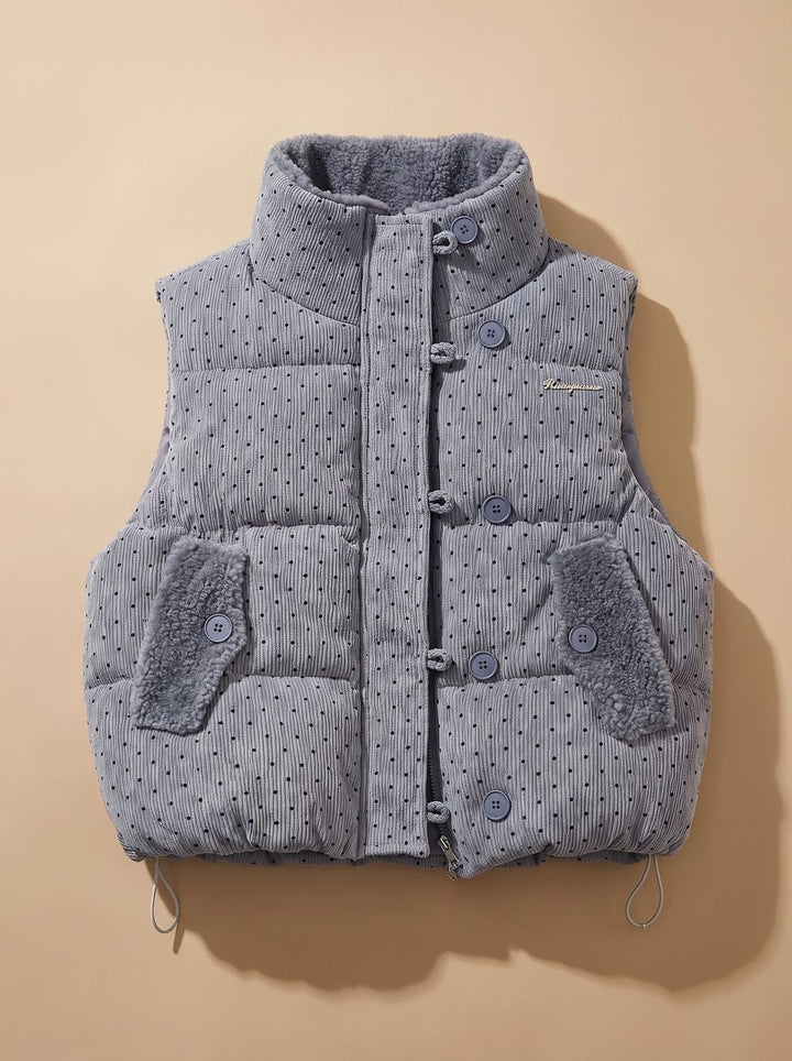 Dam quiltad väst med teddy foder och stående krage prick prickar väst