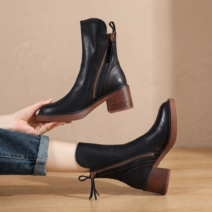 Dam ankelboots med blockklack och sidodragkedja