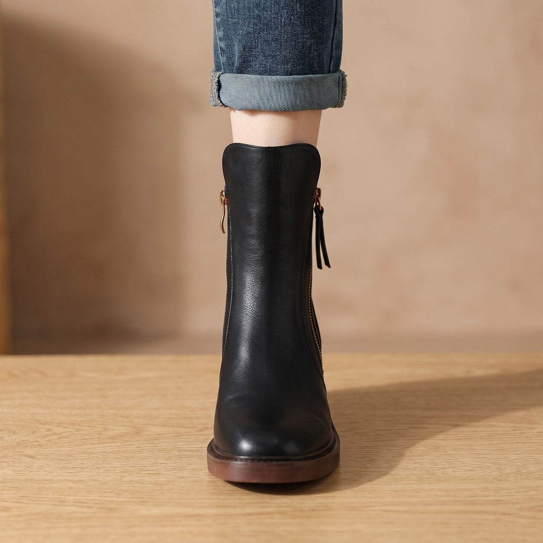 Dam ankelboots med blockklack och sidodragkedja