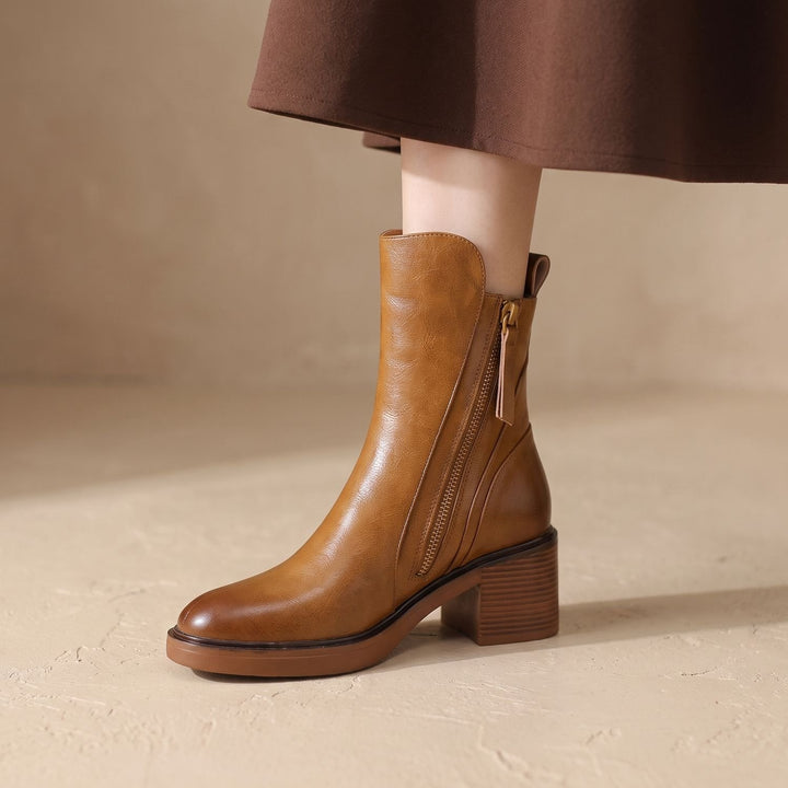 Dam ankelboots med blockklack och sidodragkedja