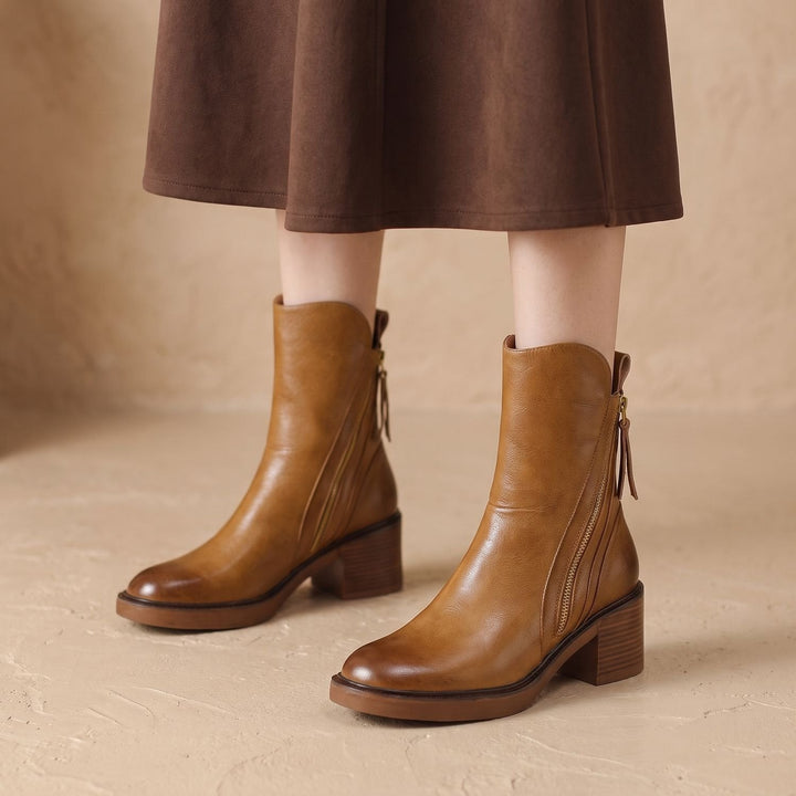 Dam ankelboots med blockklack och sidodragkedja
