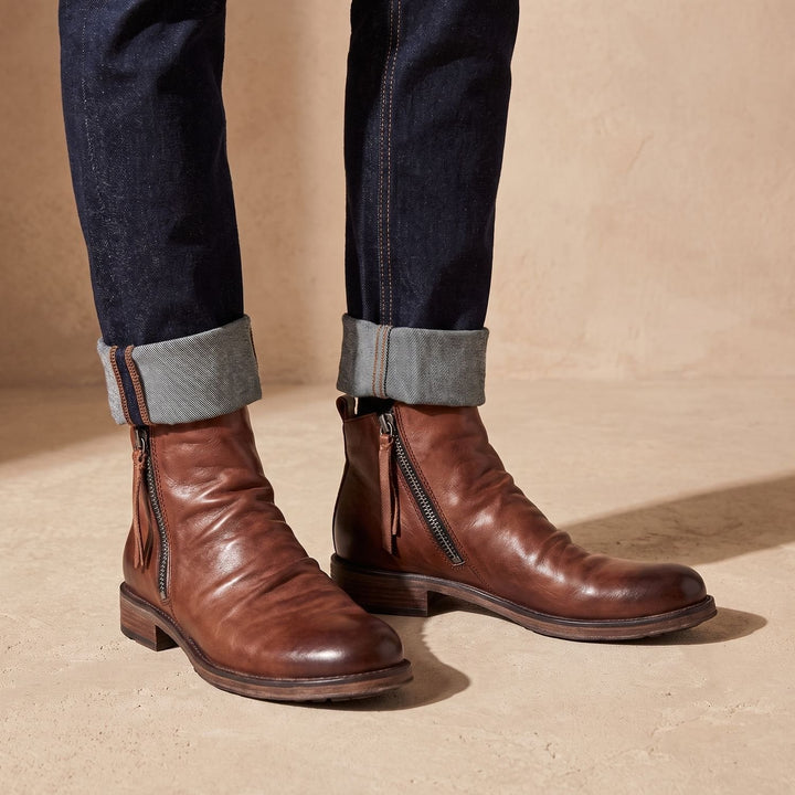 Dam ankelboots med sidodragkedja, läder stövlar