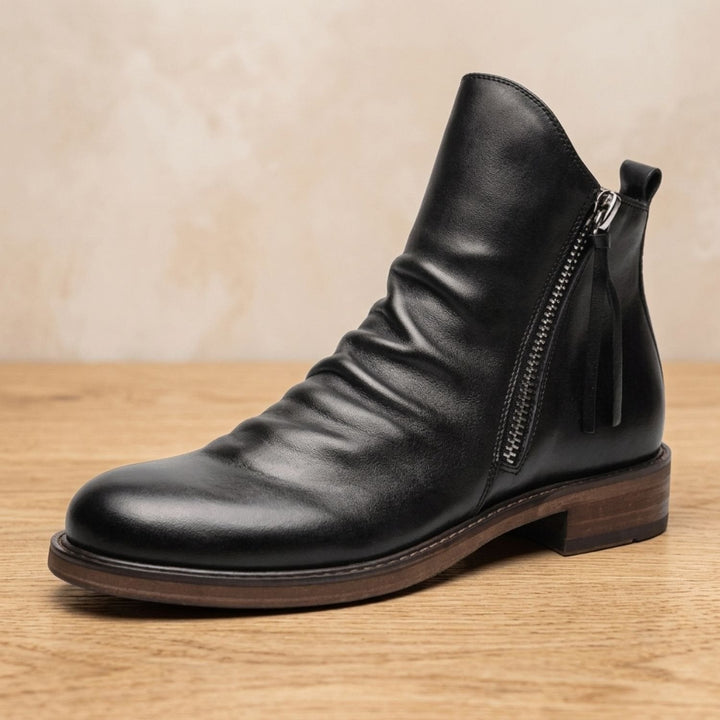 Dam ankelboots med sidodragkedja, läder stövlar