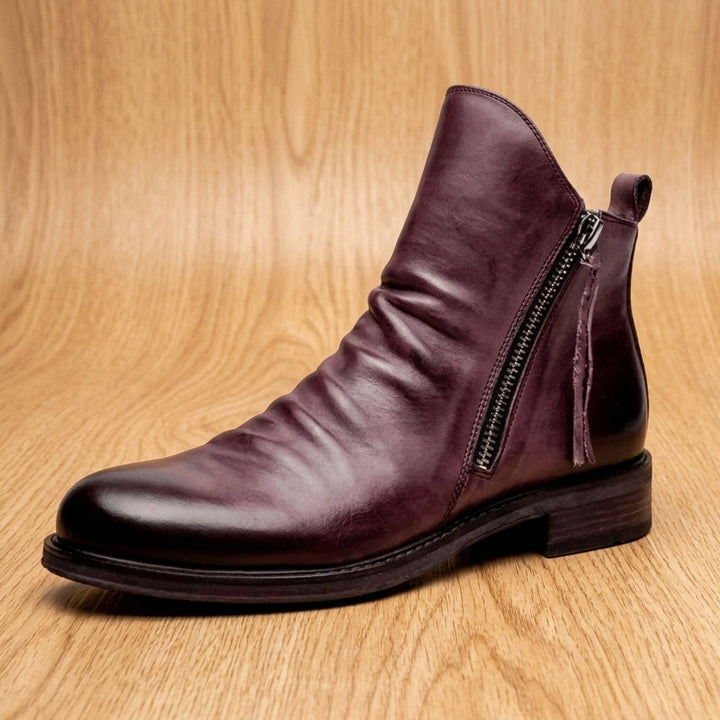 Dam ankelboots med sidodragkedja, läder stövlar