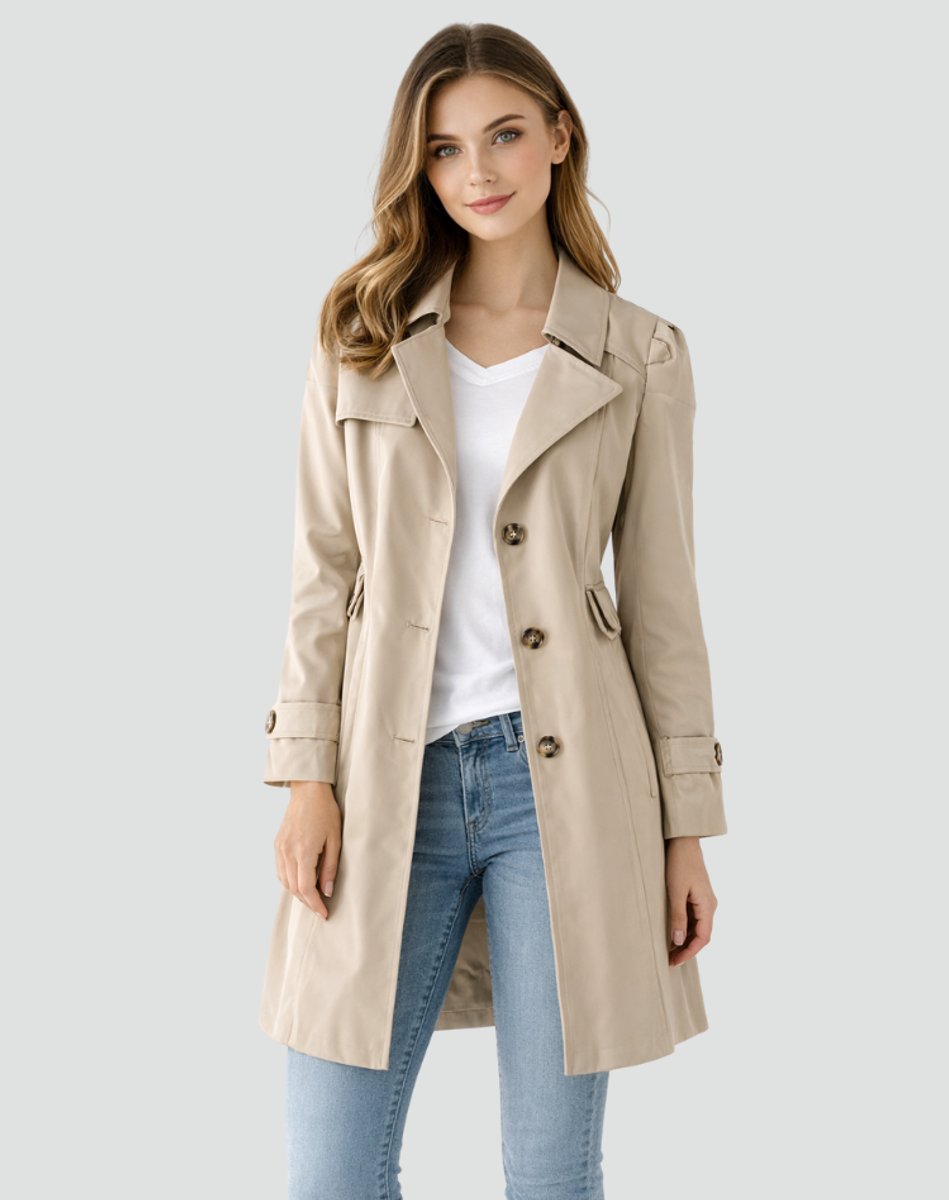 Dam skräddad klassisk trenchcoat mid-längd kappa