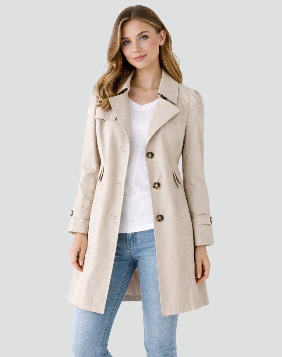 Dam skräddad klassisk trenchcoat mid-längd kappa