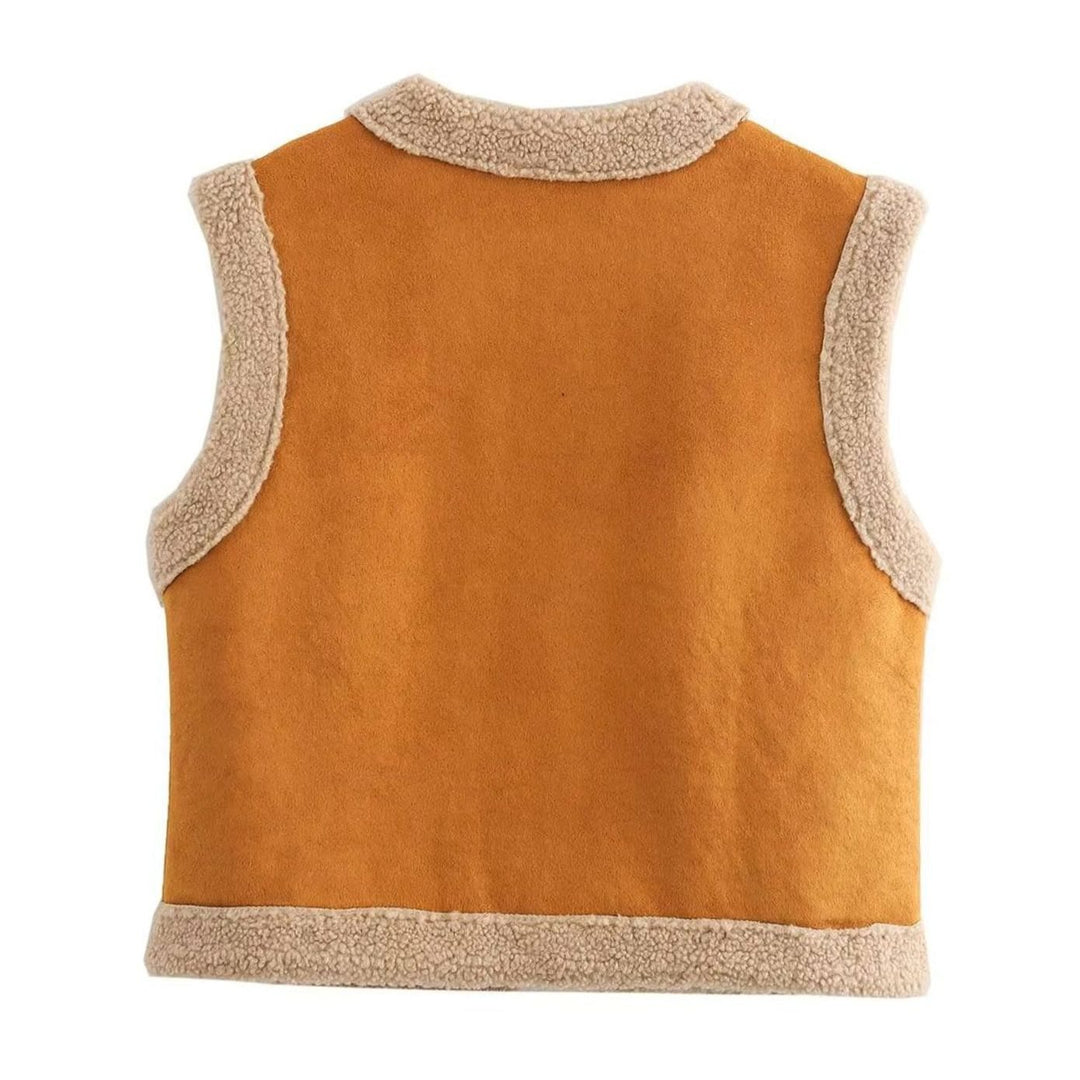 Dam teddy fleece väst mocka stil fleecefoder framfickor