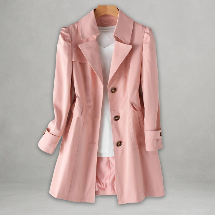 Dam trenchcoat elegant enkelknäppt bomull-nylon kappa