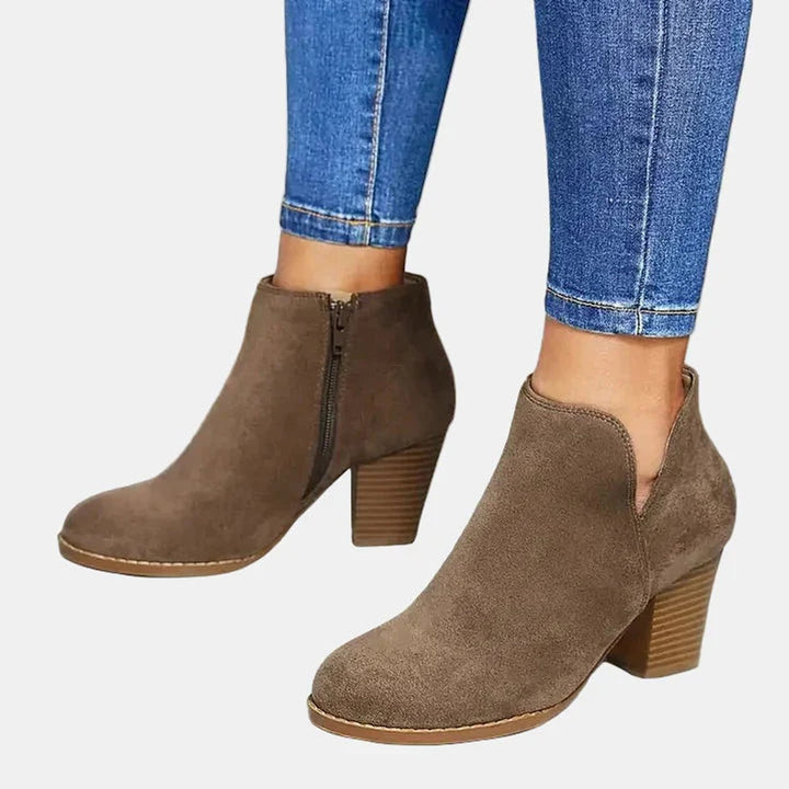 Dam mocka blockklack ankelboots med dragkedja