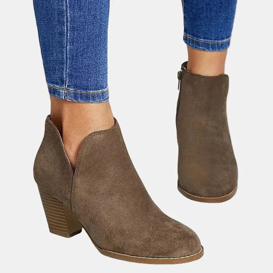 Dam mocka blockklack ankelboots med dragkedja