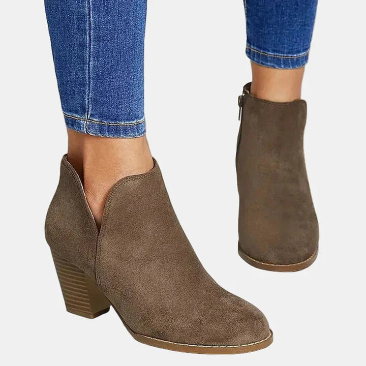 Dam mocka blockklack ankelboots med dragkedja