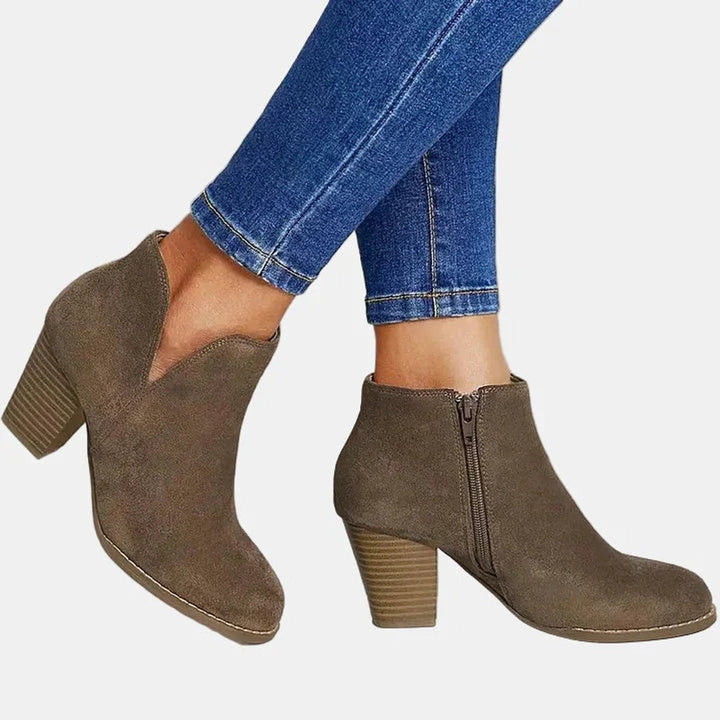 Dam mocka blockklack ankelboots med dragkedja