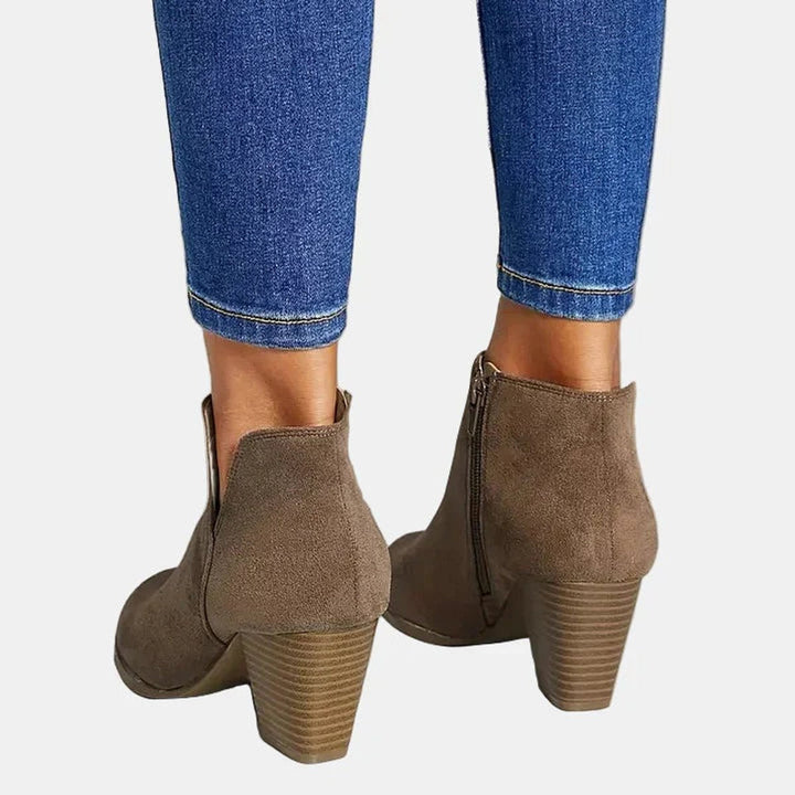 Dam mocka blockklack ankelboots med dragkedja