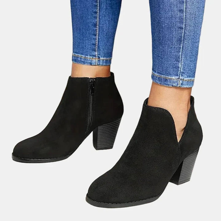 Dam mocka blockklack ankelboots med dragkedja