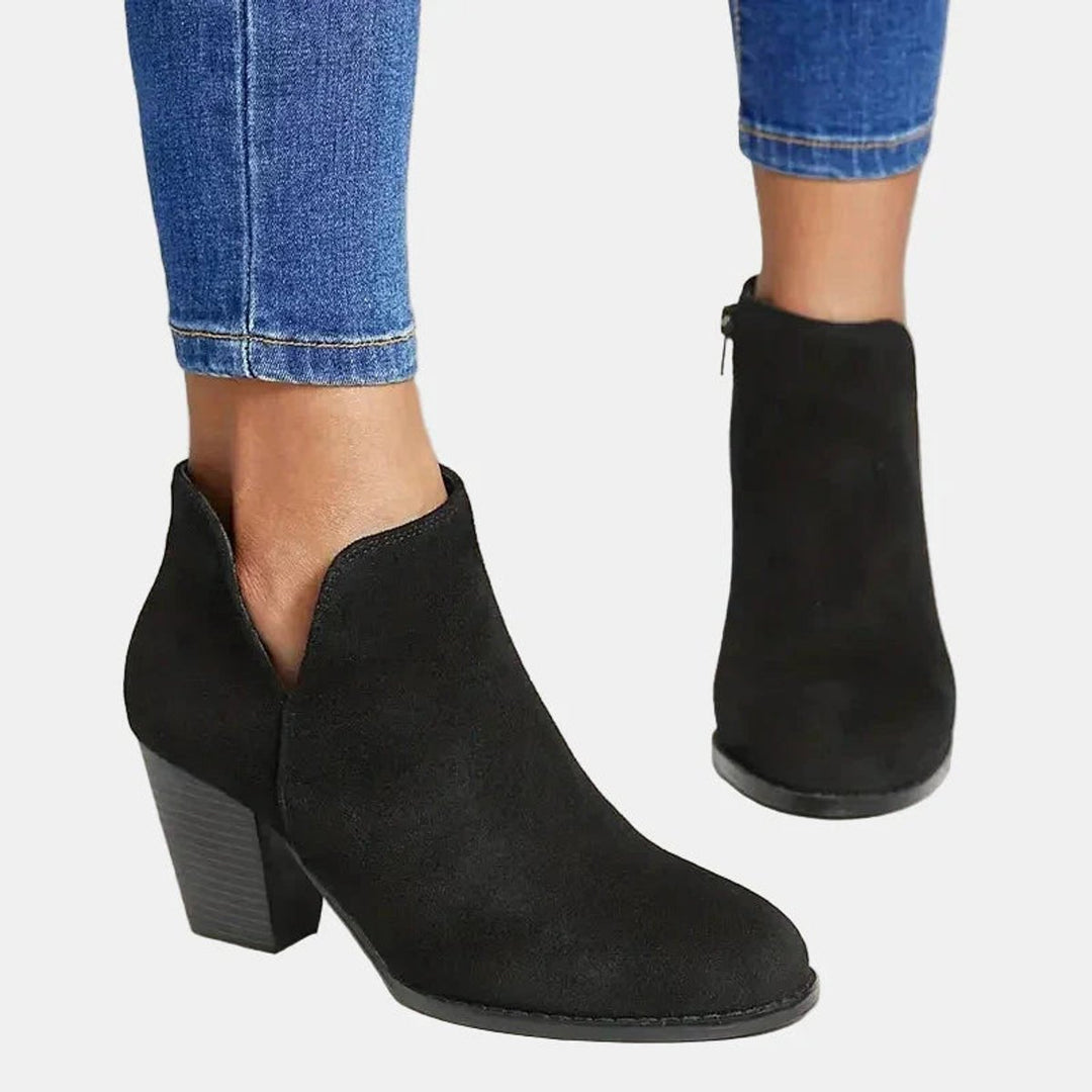Dam mocka blockklack ankelboots med dragkedja