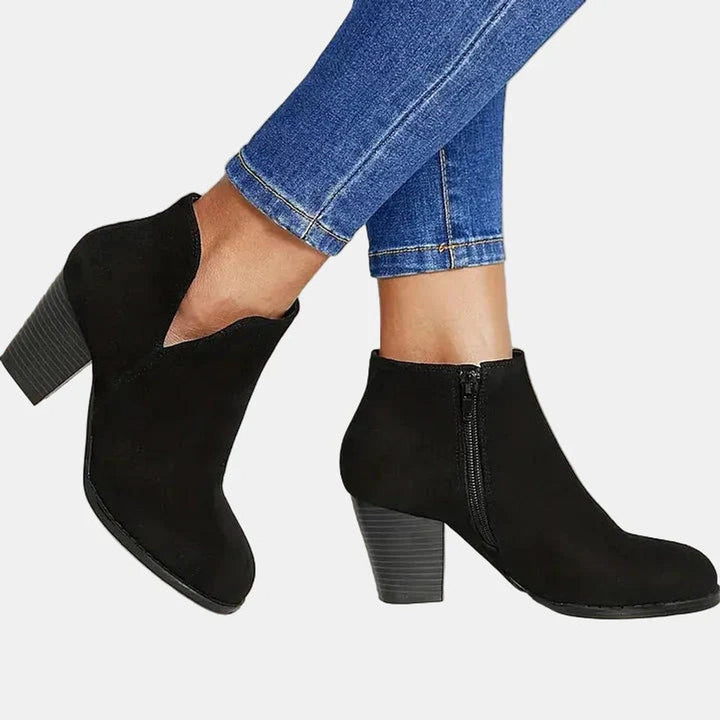 Dam mocka blockklack ankelboots med dragkedja
