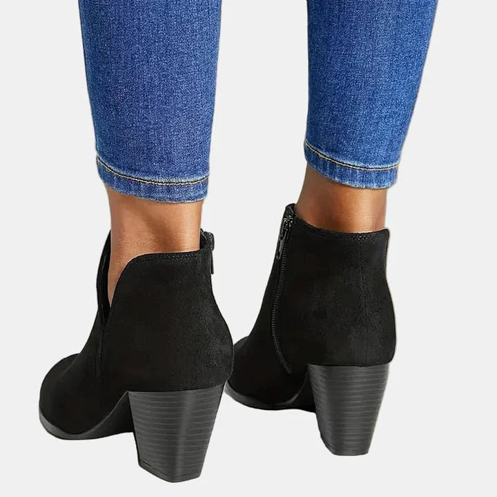Dam mocka blockklack ankelboots med dragkedja