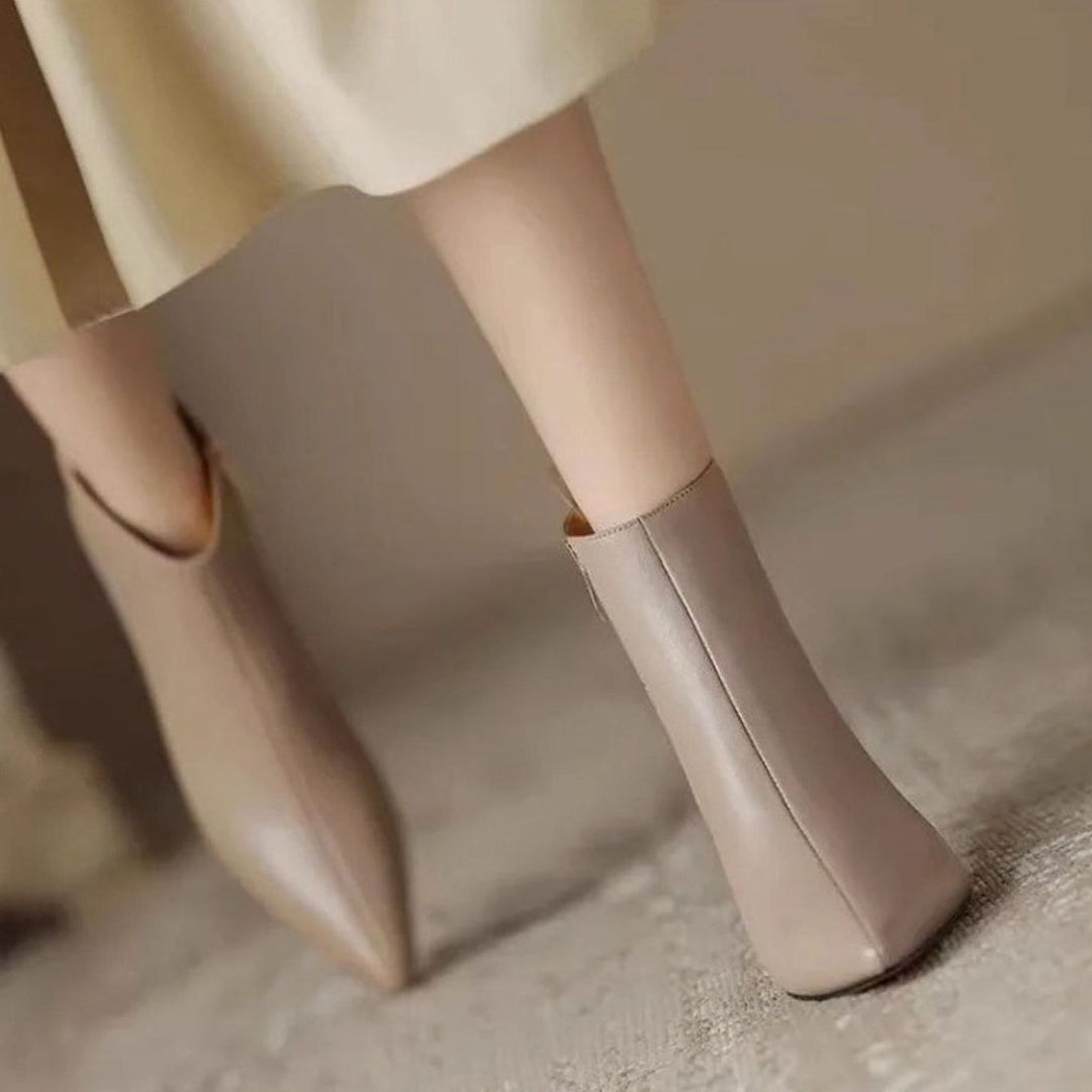 Elegant låg stilettklack ankelboots för kvinnor, spetsig tå, konstläder